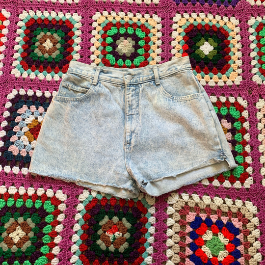 Light Wash High Waist Shorts - Waisted Cut Off Acid Jean Joan D'arc 1980S Grunge Small