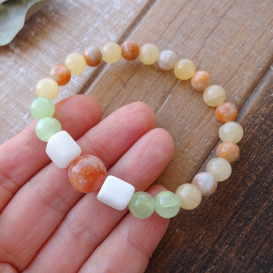 Green, Yellow, Orange, White Calcite Healing Bracelet