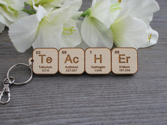Teacher Key Chain Periodic Table Of Elements Maple Wood Educator Gift Chemistry Science Geek