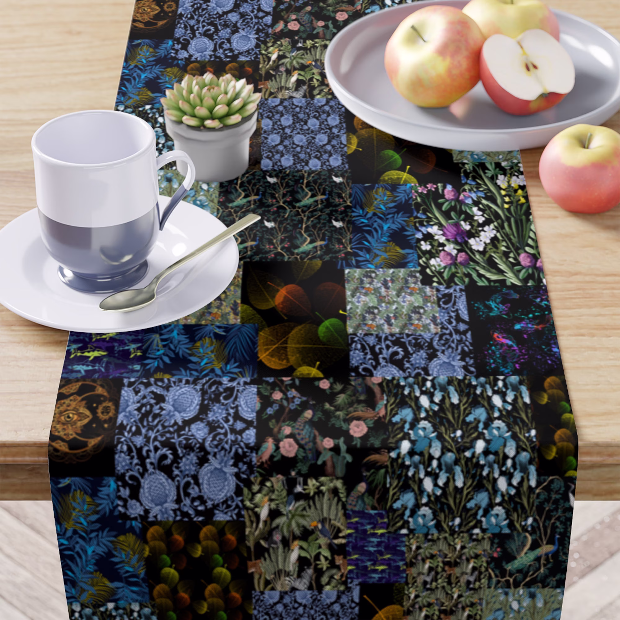 Black Table Runner, Quilt Print Tablecloth, Farm Décor, Country Farmhouse Cloth