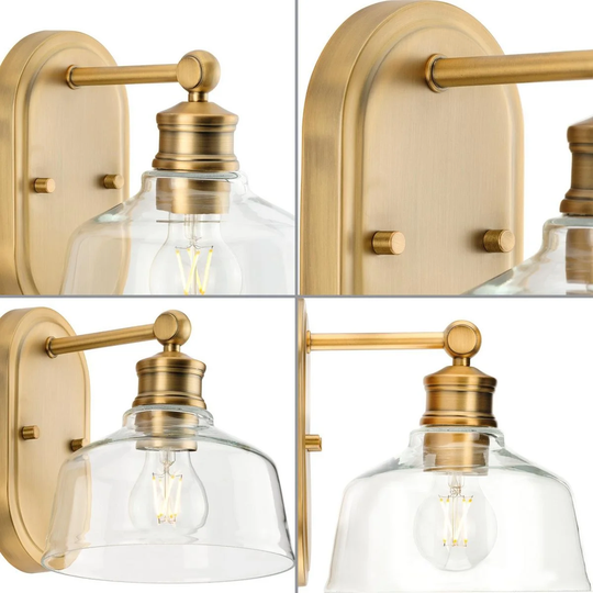 Singleton Collection 1-Light 7.62 in. Vintage Brass Vanity Light with Clear Glass Shade - Small