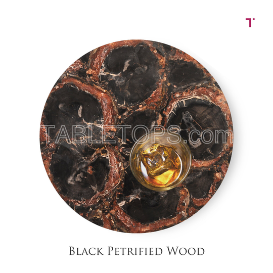 Black Petrified Wooden Table Top, Kitchen Counter-Top, Living Room Tabletop, Gemstone Surface, Cladding, Patios Healing Stone Tops