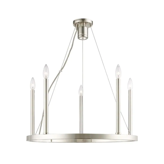 Livex Alpine Steel 5-Light Chandelier - Polished Nickel - Polished Nickel