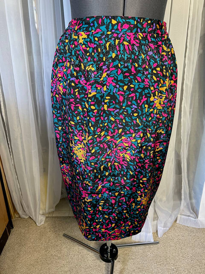 Pencil Skirt Confetti Print 1980S Pink Teal Yellow