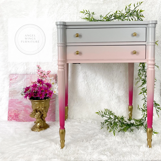 Federal Style Table. Boho Bedside Table Nightstand. Pink Gray Side Girls Bedroom Furniture. Nursery Eclectic End