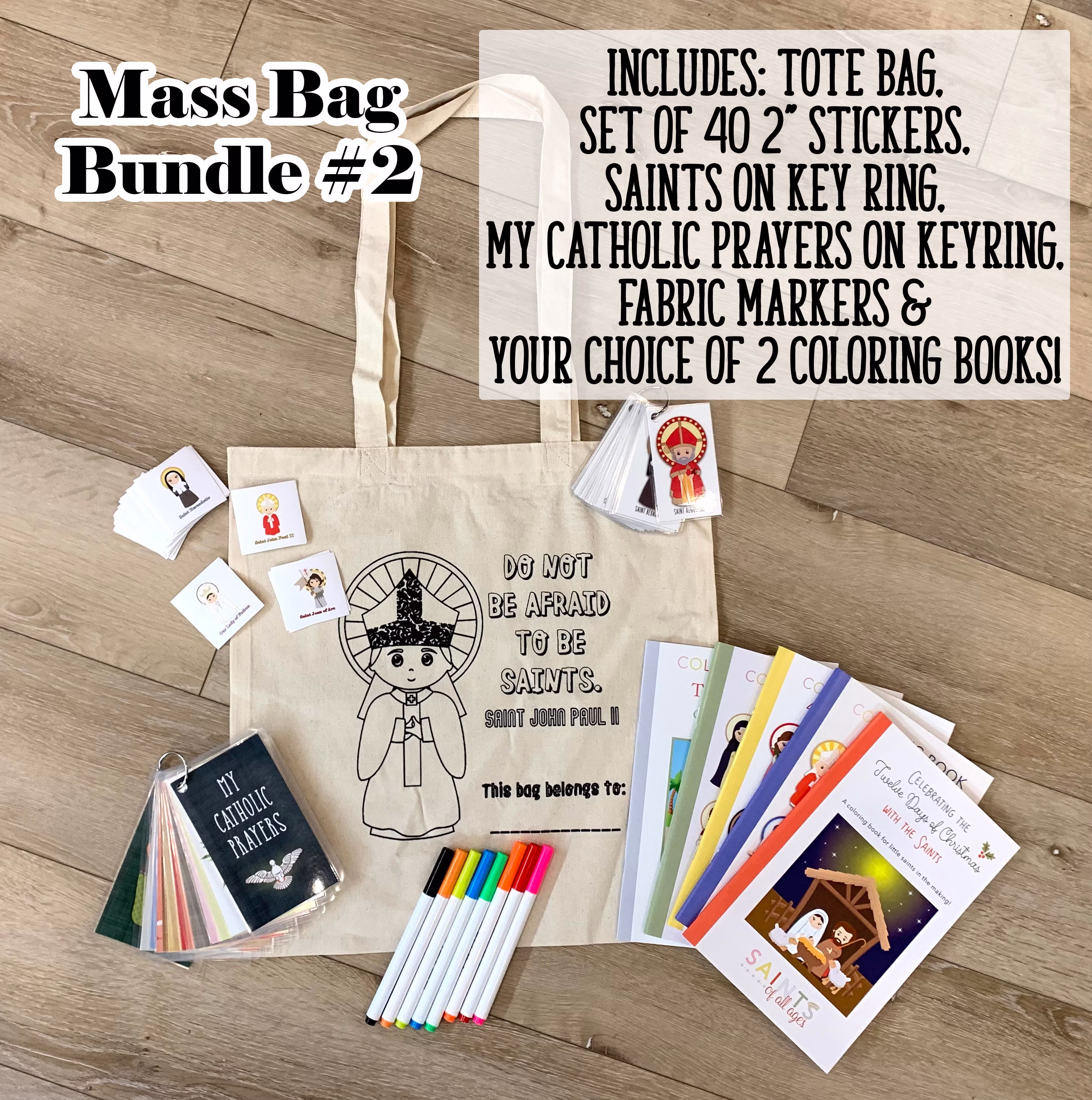 Mass Bag #2 With Kids Coloring Tote Bag. Toddler Bag Coloring Books & Stickers & Canvas Bag. Catholic Mass. Church