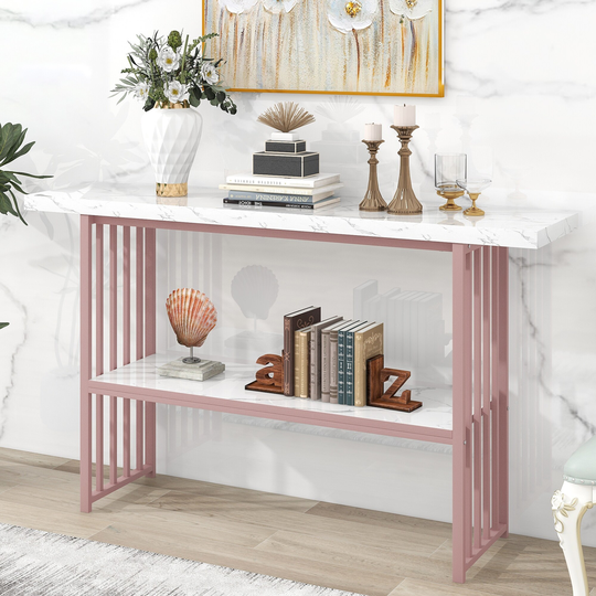 Console Table with 2 Shelves, Extra Long Entryway Table with Metal Frame