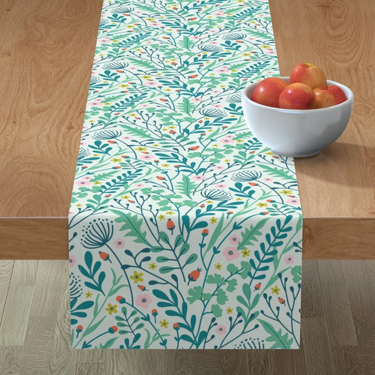 Green Grass Fields Table Runner - Meadow By Bamokreativ Flowers Floral Plants Cotton Sateen Spoonflower