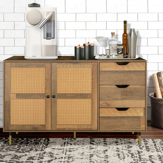 Sideboard Buffet Cabinet with 2 Door,Kitchen Storage Wine Rack Cabinet with 3 Drawer