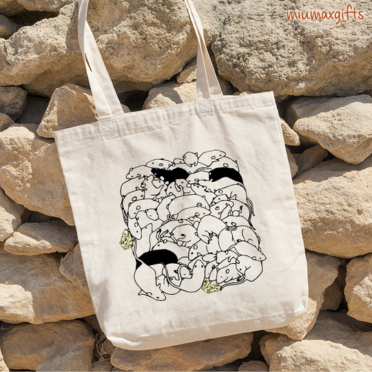 stack Of Rats Line Art Tote Bag, Rat Cute Gift For Lovers, Basic Friends, Bag Lovers