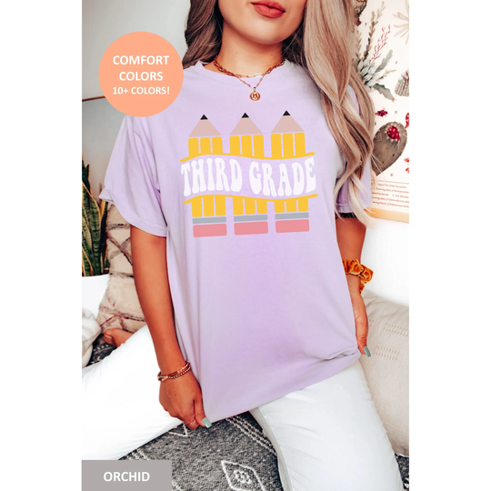 Third Grade Pencil Teacher Shirt, Comfort Colors Tee, Back To School Gift For Appreciation, Hello 3rd Teaching Outfit
