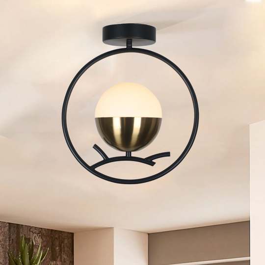 Modern 12 in. Glass Semi Flush Mount Light - 11.8*11.8*12.9H