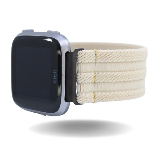 Elastic Fitbit Versa Watch Band - 1, 2, Lite- Custom Fit Textured Cream Off-White Boho Chic Summer Spring Fall Winter Ice Gift