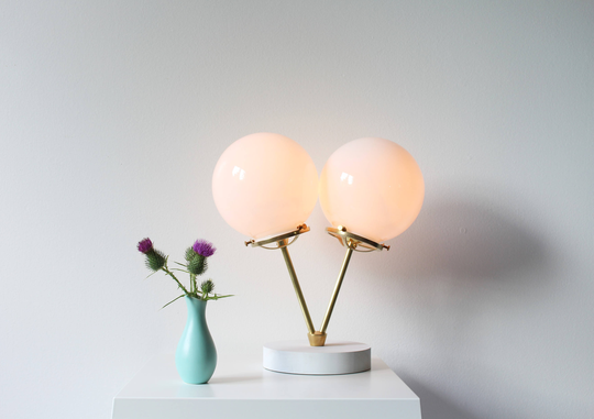 Table Lamp Modern Industrial Brass Or Polished Nickel Desk Lighting Fixture 2 Twin White Glass Globes Free Shipping