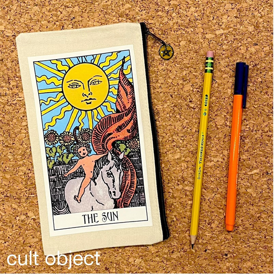 Tarot Card The Sun Cotton Blend Canvas 4 1/2" X 8" Zipper Pencil Pouch Makeup Cosmetic Travel Bag Rider-Waite