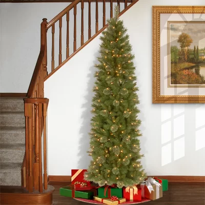 7'6" Green Pencil Pine Artificial Christmas Tree with 350 Clear Lights and Stand