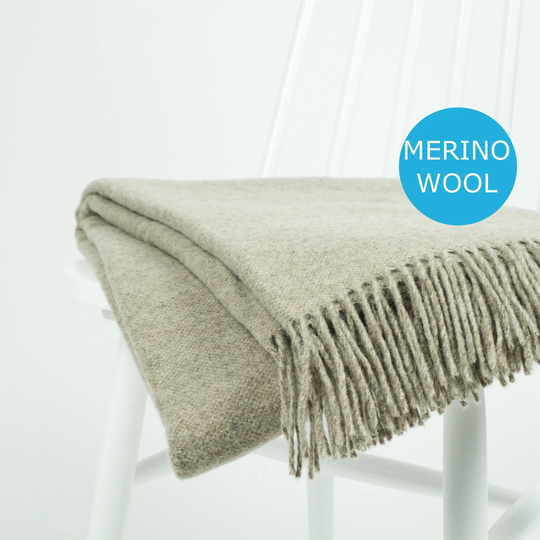 Merino Wool Light Brown Beige Large Sofa Throw Minimalist Travel Plaid Scandinavian Design Cozy Hygge Blanket With Fringes By Namo