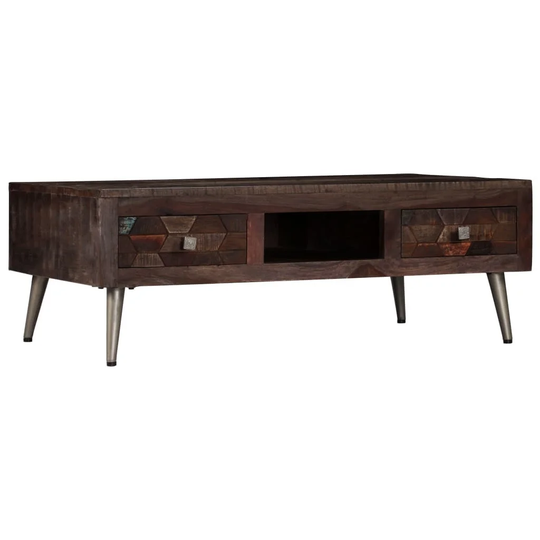 Rustic Coffee Table Solid Reclaimed Wood End Table with 2 Drawers 39.3"x23.6"x13.7"