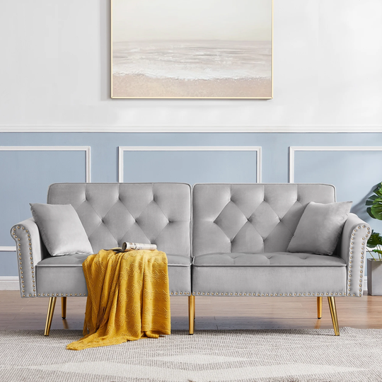 Velvet Tufted Sofa Couch with Pillows and Nailhead Trim Loveseat Sofa Futon Sofa Bed