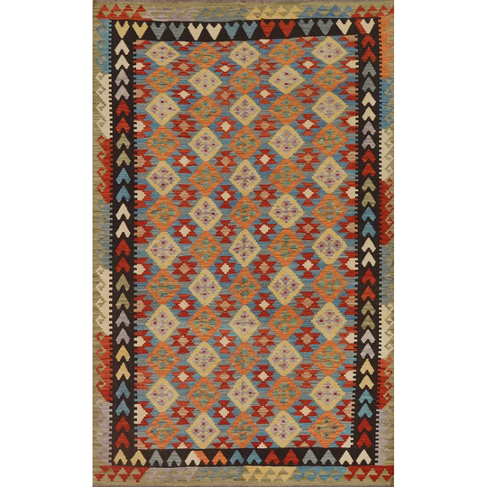 Multi-Color Reversible Kilim Oriental Area Rug Hand-woven Wool Carpet - 6'6" x 9'8"
