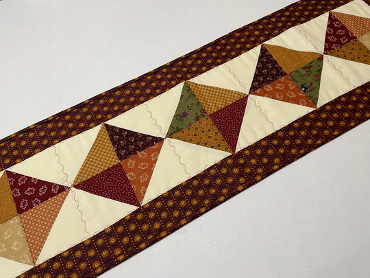 Primitive Quilted Table Runner, Long Earth Tones Quilt, Farmhouse Fall Topper