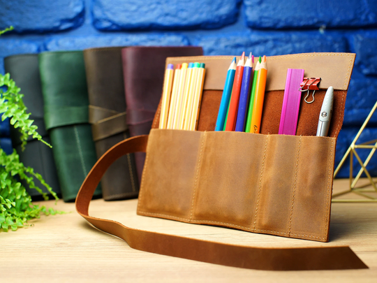 Leather Pencil Roll, Personalized Gift, Custom Case, Artist Tool Pouch Organizer, Pen Bag