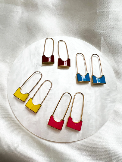 Color Safety Pin Earrings, Padlock Earrings, Color Lock Pendant Earring, Valentine's Day Gift For Her, Lock Hanging