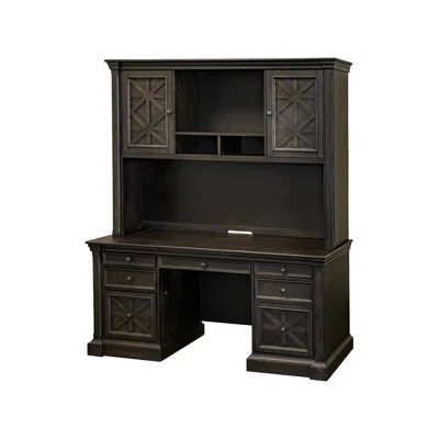Traditional Wood Hutch With Doors, Storage Hutch, Office Storage, Fully Assembled, Dark Brown