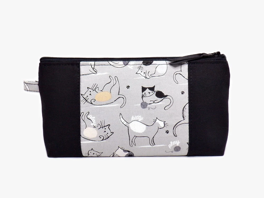 Canvas Pencil Case, Cats Pouch, Back To School, Student Supplies, Standing Large Grey Case