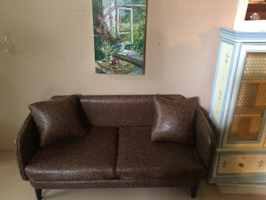 Brown Leather Sofa, Including 2 Pillows, Lovely Finish