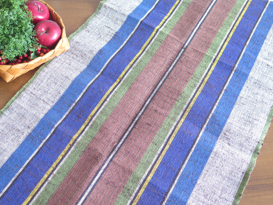 Table Runner Blue Gray Striped Cloth, Swedish Vintage Scandinavian Home Textiles #4-54-1