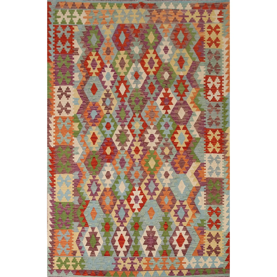 Multi-Color Kilim Oriental Area Rug Hand-Woven Wool Carpet - 6'9"x9'4"