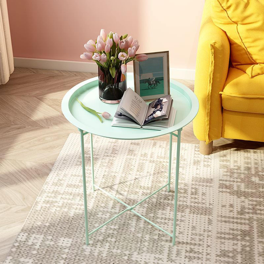 Folding Tray Side Table, Metal Coffee Table Round Snack Table