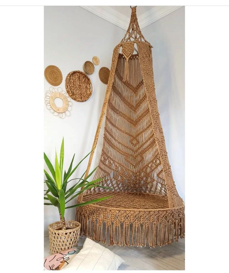 Macrame Cotton Swing, Hanging Chair, Cotton Hammock Swing Handmade Swing, Brown