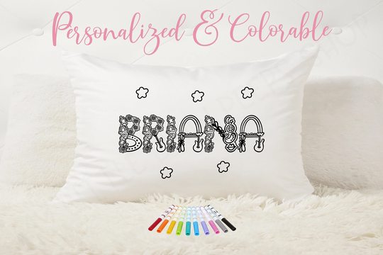 Color Me Personalized Pillow Case + Fabric Markers | Custom Name Slumber Party Coloring Favor