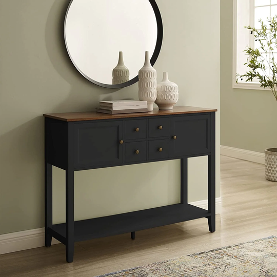 Sideboard Buffet Storage Cabinet with 4 Storage Drawers Storage Cabinets and Large Shelf