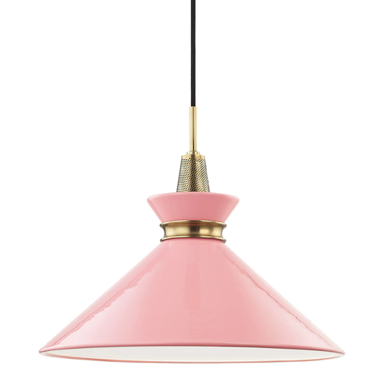 Mitzi by Hudson Valley Kiki 1-light Aged Brass Large Pendant, Pink Metal