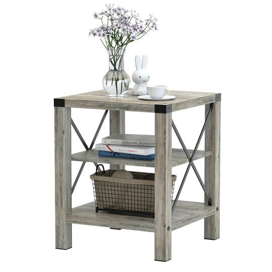 Rustic Coffee Table, Farmhouse Accent Cocktail Table Storage Shelf, Industrial Wood Look Tea Table
