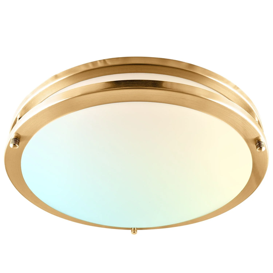 Luxrite 14 Inch LED Flush Mount Ceiling Light 5 Color Selectable Dimmable 18W 1440 Lumens ETL Listed Brushed Brass