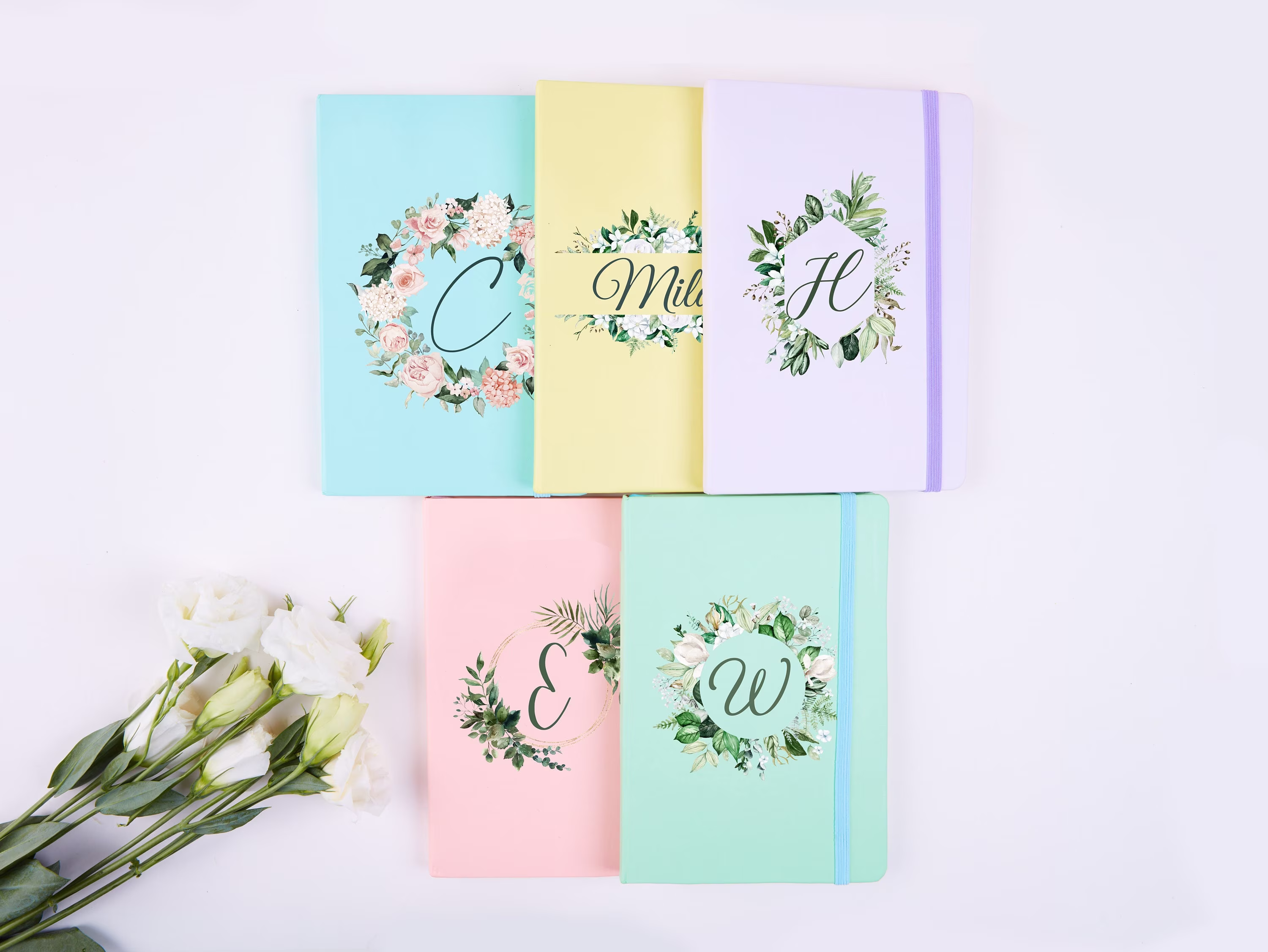 Macaron Color Notebook With Flowers, Bridesmaid Gifts, Bachelorette Party Gift, Gift For Her, Floral Hard Cover Book, Personalized
