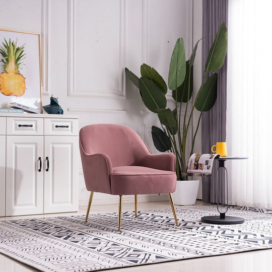 Modern Soft Velvet Material Pink Ergonomics Accent Chair Living Room Chair