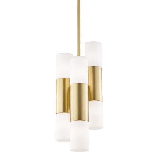 Mitzi by Hudson Valley Lola 6-light Aged Brass Pendant, Opal Matte Glass