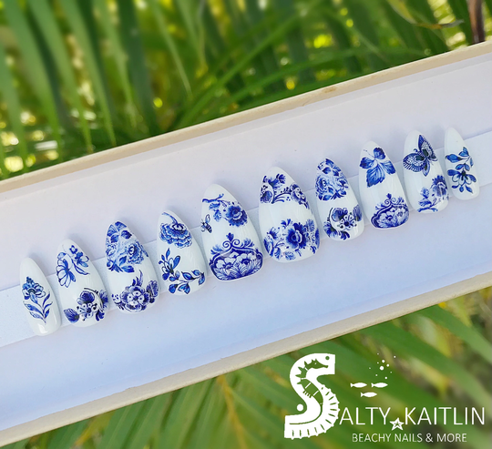 Delft Blue Pottery Gel Press On Nails