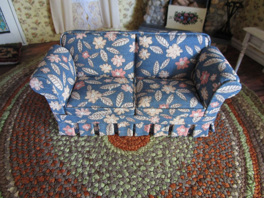 Miniature Jbm Sofa, Collectible Dollhouse Miniature, Floral Print Fabric Style #00, Clearance, Furniture, 112 Scale