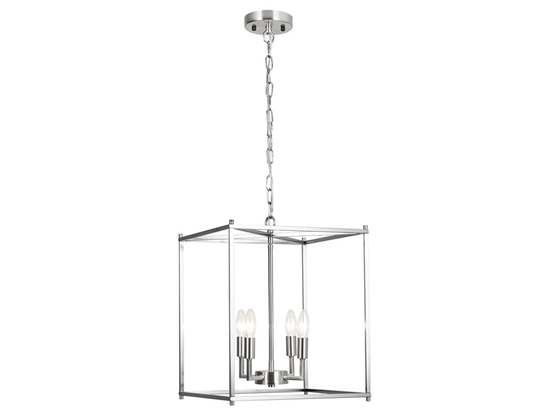 Industrial 4-Light Lantern Pendant Light, Kitchen Island Hanging Foyer Chandelier Dining Room Brushed Nickel
