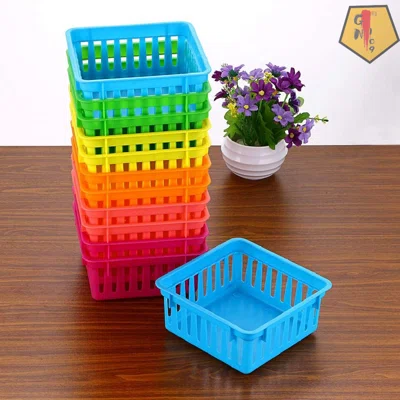 New 12 Pack 6 Colors Pencil Basket Classroom Pencil Organizer Crayon Basket Square Office Supply Baskets Organizationtrays