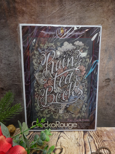 Rain, Tea & Books By Medusa Dollmaker Modern Cross Stitch Art Kit, 18 2x1