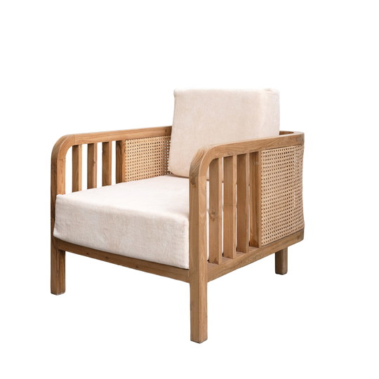 Modern Teak Wood Chair with Velvet Cushion - 18.0"L x 18.0"W x 2.0"H