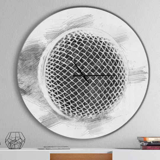 Designart 'Microphone in Pencil Sketch' Oversized Fashion Wall CLock