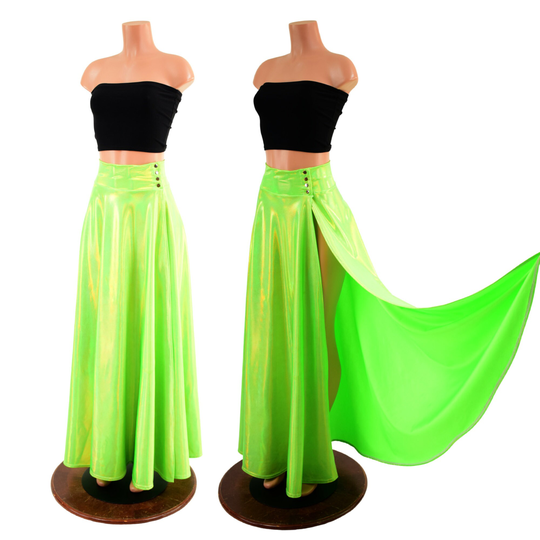 Lime Holographic Breakaway Maxi Skirt With Snap Waistband 157858